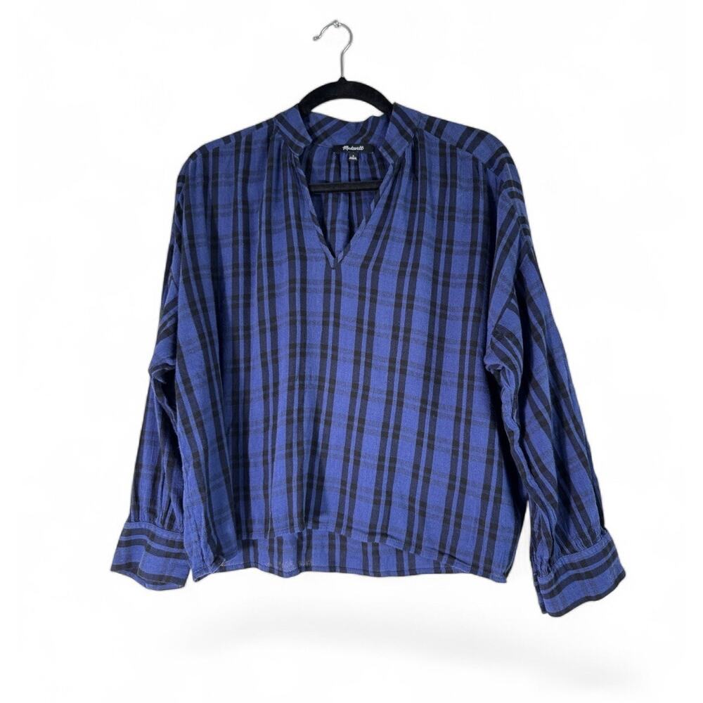 Madewell Womens Highroad Popover Shirt Black Blue Long Sleeve Top Size S Plaid